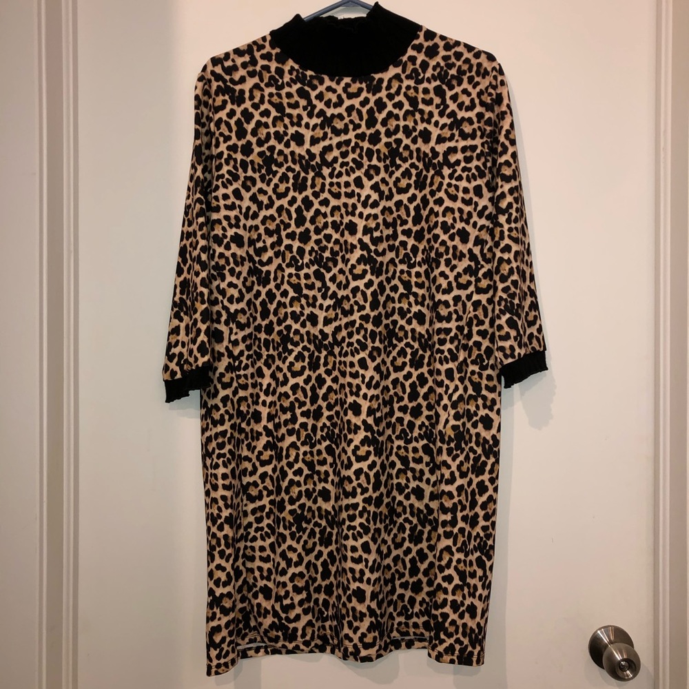 Zara leopard print shift dress size L